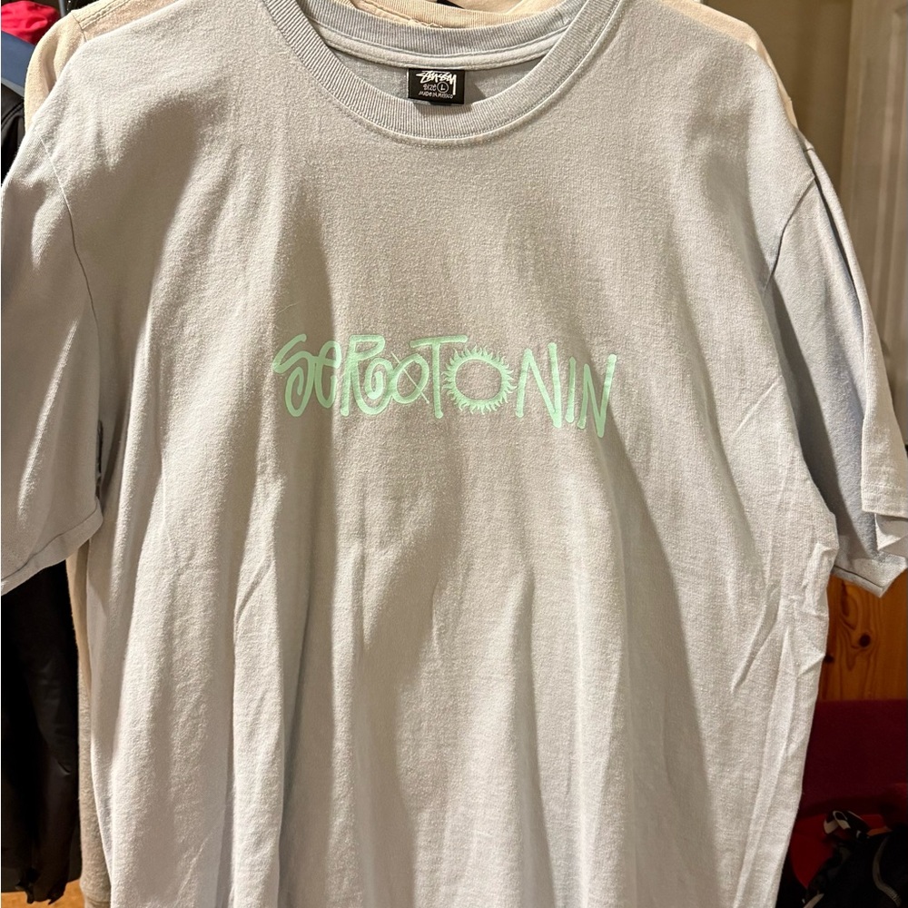 Stussy Serotonin Minty-Gray Graphic T-Shirt size L